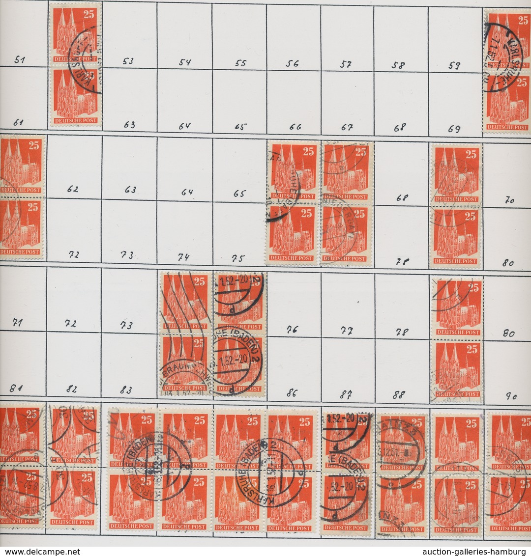 Bizone: 1948, Bauten 25 Pfennig Orangerot Enggezähnt In Type IV. 34 Senkrechte Gestempelte Paare, Ei - Autres & Non Classés