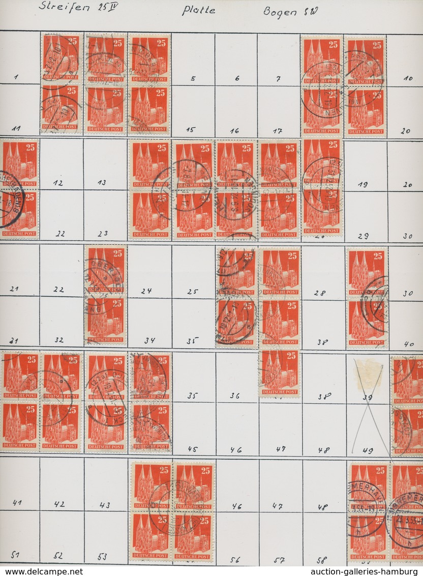 Bizone: 1948, Bauten 25 Pfennig Orangerot Enggezähnt In Type IV. 36 Senkrechte Gestempelte Paare, 4 - Autres & Non Classés