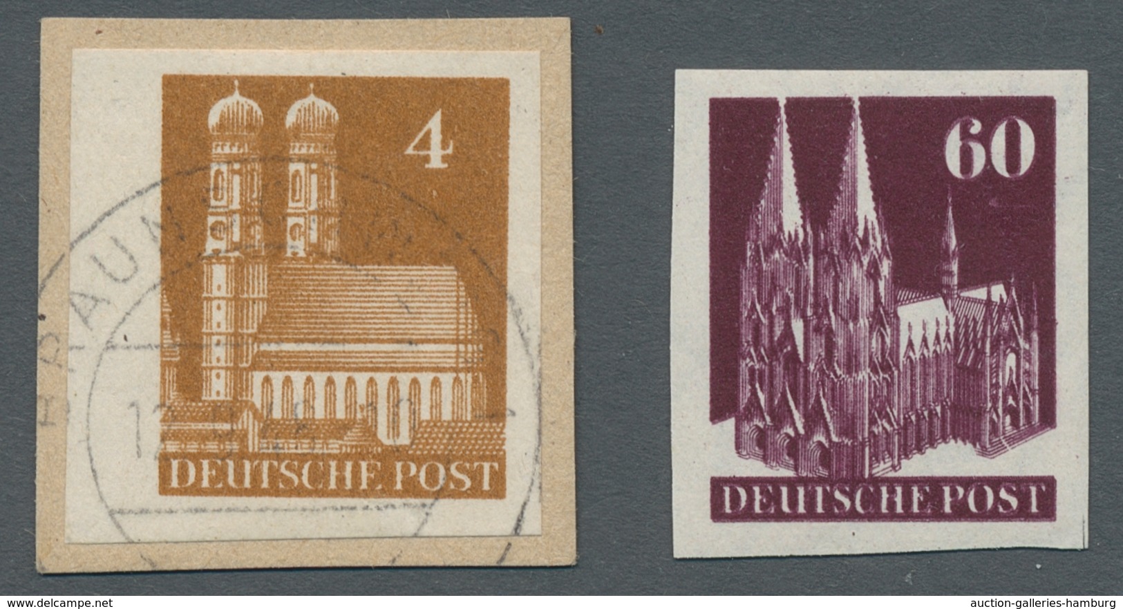 Bizone: 1948, "4 Und 60 Pfg. Bauten Ungezähnt", Sauber Gestempelter Wert Auf Briefstück Bzw. Postfri - Autres & Non Classés