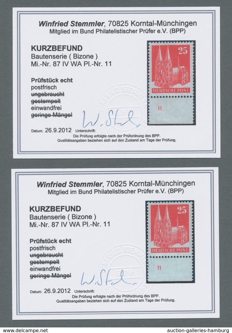 Bizone: 1948, Bauten 2 Stück Der 25 Pfennig Orangerot Enggezähnt Je Vom Ungefaltetem Unterrand Und J - Autres & Non Classés