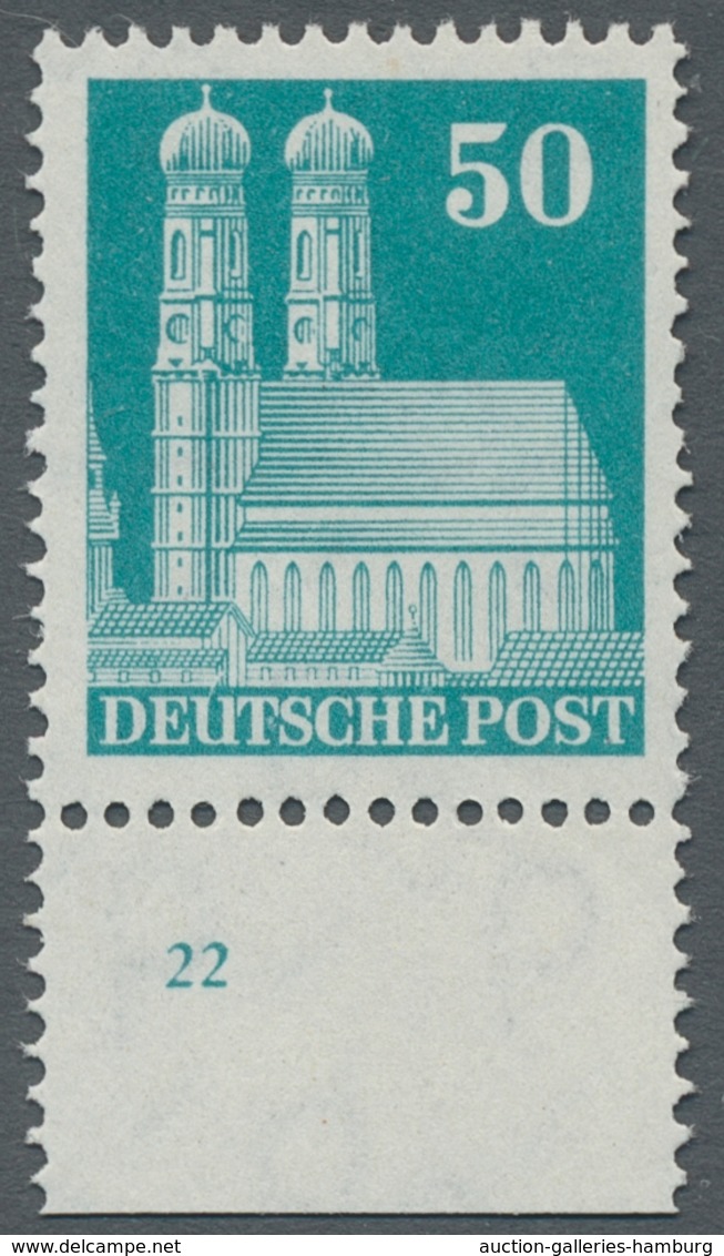 Bizone: 1948, Bauten 50 Pfennig Grünblau Enggezähnt Vom Ungefaltetem Unterrand Mit Plattennummer 22 - Autres & Non Classés