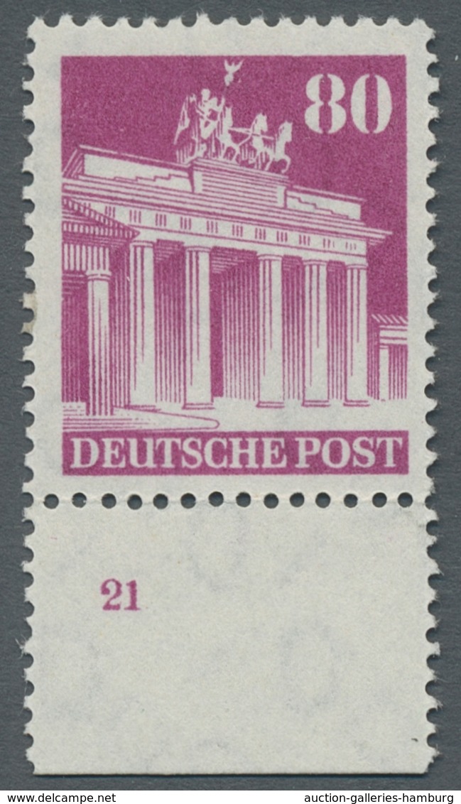 Bizone: 1948, Bauten 80 Pfennig Dunkelkarminlila Enggezähnt Vom In Der Zähnung Gefaltetem Unterrand - Autres & Non Classés