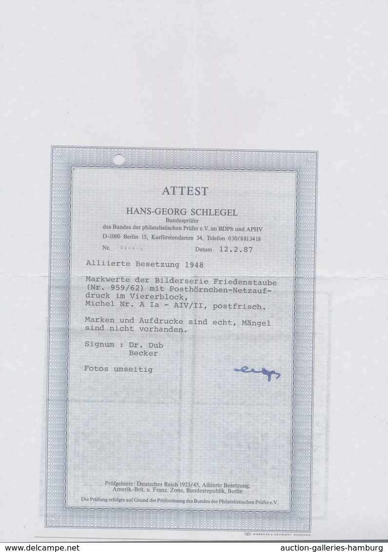 Bizone: 1948. Einheitlicher Luxus-OR-Satz, Ndgz, Postfrisch. Selten. Fotoattestkopie Schlegel Für 4e - Autres & Non Classés