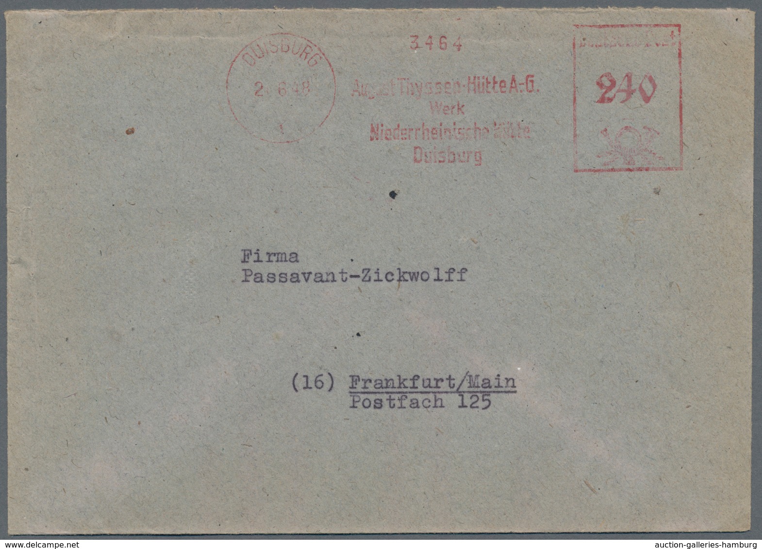 Bizone - Besonderheiten: 1948, ZEHNFACH-Absenderfreistempel: Konvolut mit 4 Belegen, dabei 240 Pf "R