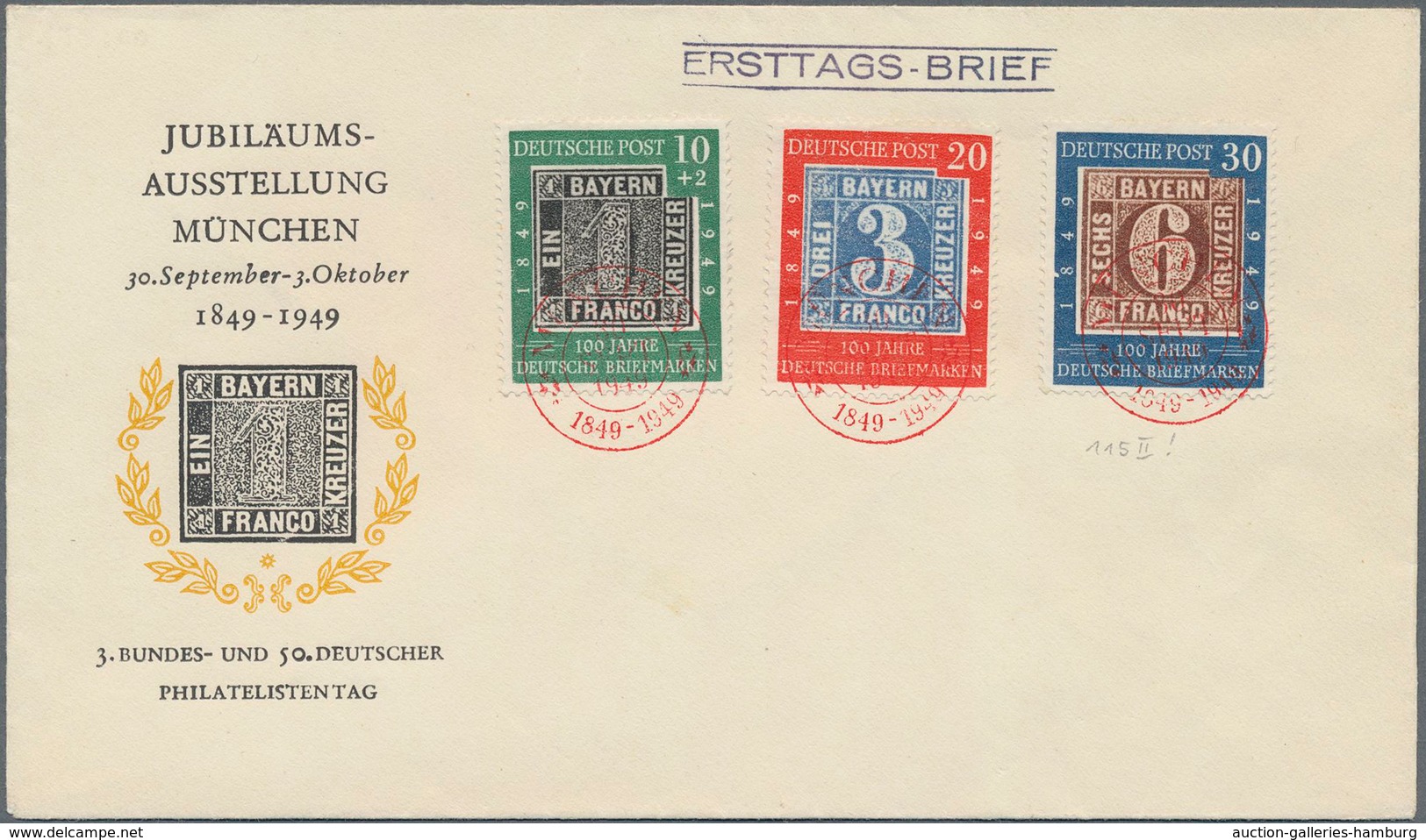 Bundesrepublik Deutschland: 1949, 100 Jahre Dt. Briefmarke 3 Werte Kpl. Auf FDC Mit Rotem SoStpl., Z - Otros & Sin Clasificación