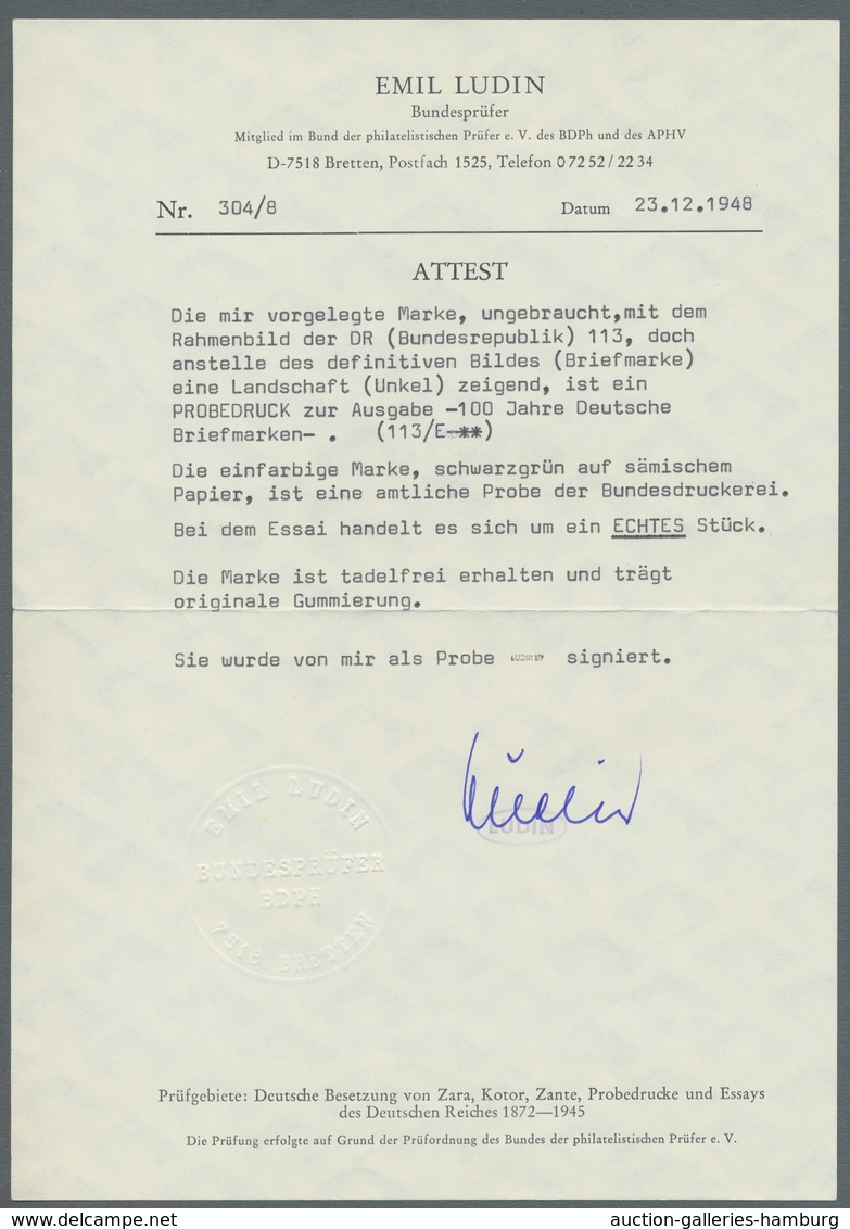 Bundesrepublik Deutschland: 1949, Probedruck Zur Ausgabe 100 Jahre Deutsche Briefmarke, Tadellos Pos - Other & Unclassified