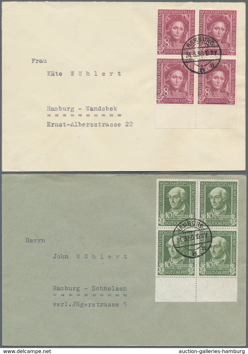 Bundesrepublik Deutschland: 1949, "Wohlfahrt", Je Wert Als Unter- Bzw. Eckrandviererblock Auf Vier S - Otros & Sin Clasificación