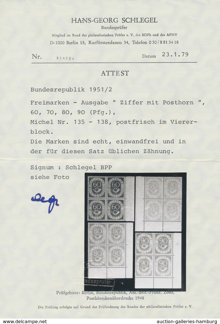 Bundesrepublik Deutschland: 1951, "Posthorn", Postfrischer Viererblocksatz In Tadelloser Erhaltung M - Other & Unclassified