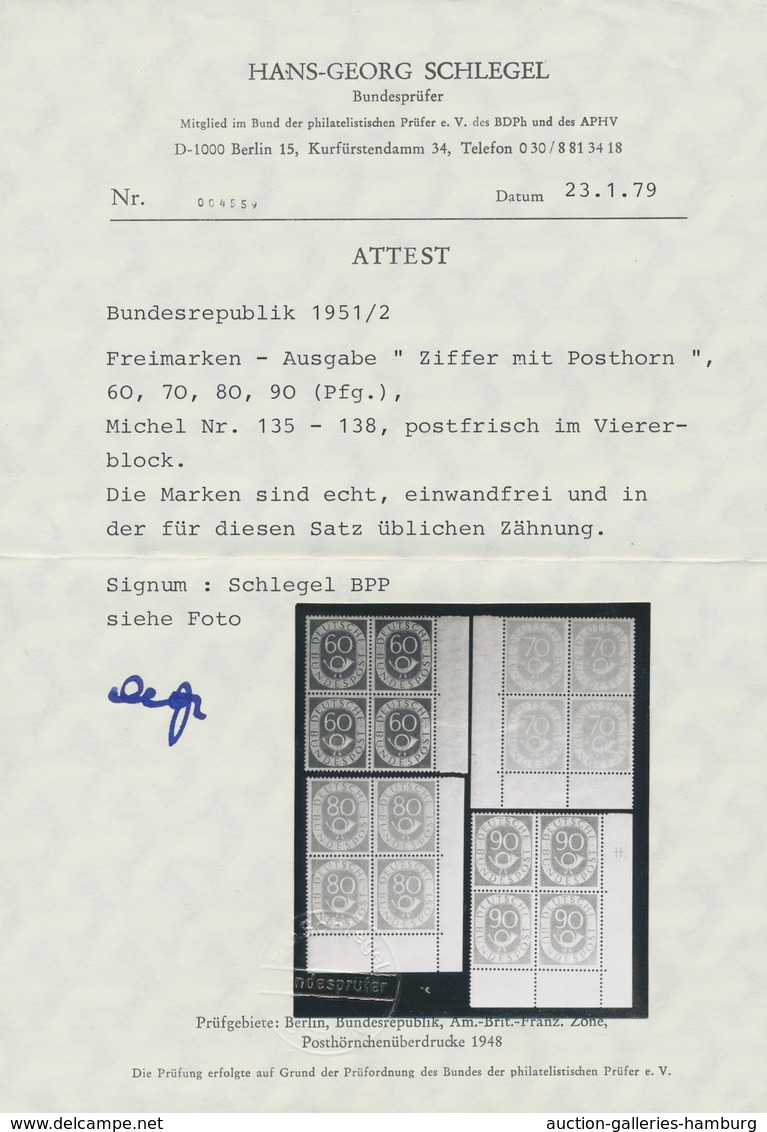 Bundesrepublik Deutschland: 1951, "Posthorn", Postfrischer Viererblocksatz In Tadelloser Erhaltung M - Andere & Zonder Classificatie