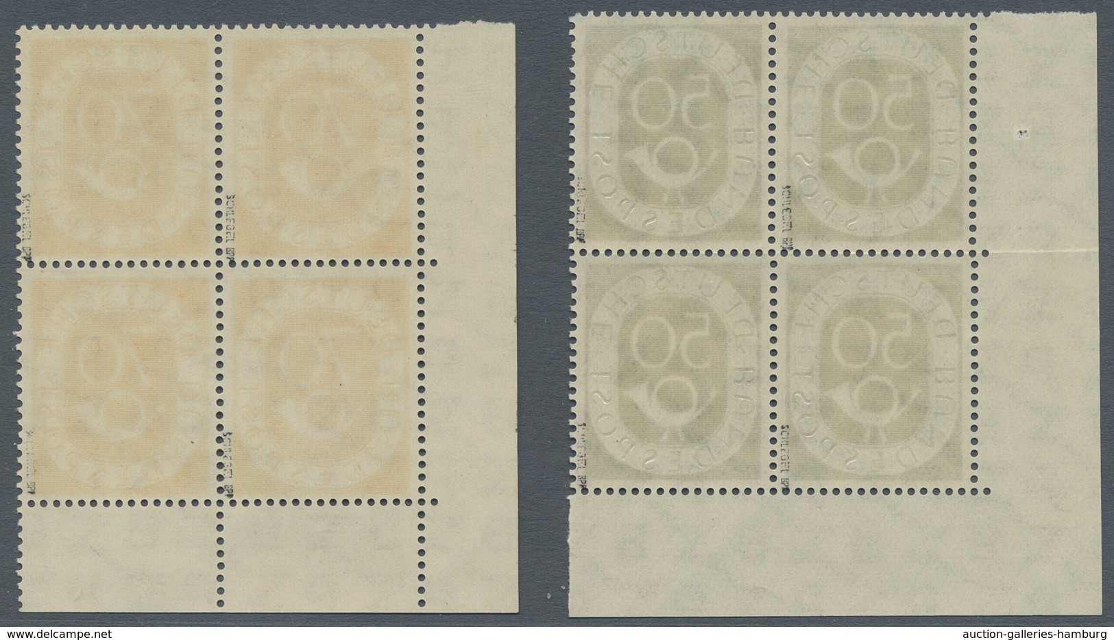 Bundesrepublik Deutschland: 1951, "Posthorn", postfrischer Viererblocksatz in tadelloser Erhaltung m