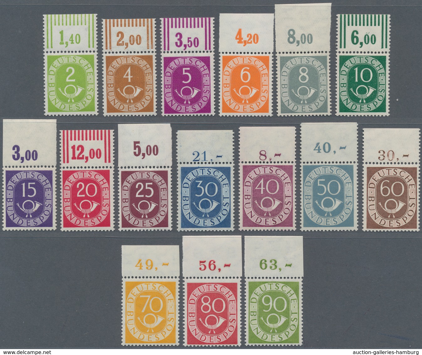 Bundesrepublik Deutschland: 1951, 2 Pfg. - 90 Pfg. Posthorn Als Postfrischer, Ungefalteter Oberrands - Otros & Sin Clasificación