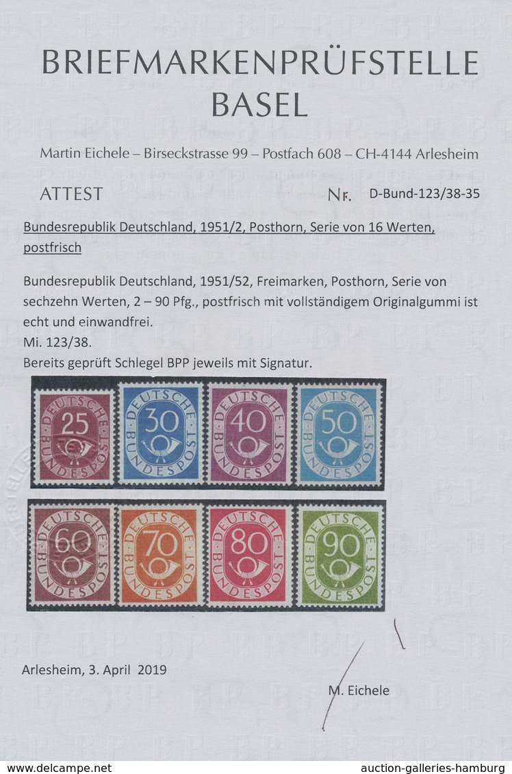 Bundesrepublik Deutschland: 1951, Posthornsatz Postfrisch Mit Attest Schlegel "echt, Winzige Zahnver - Sonstige & Ohne Zuordnung