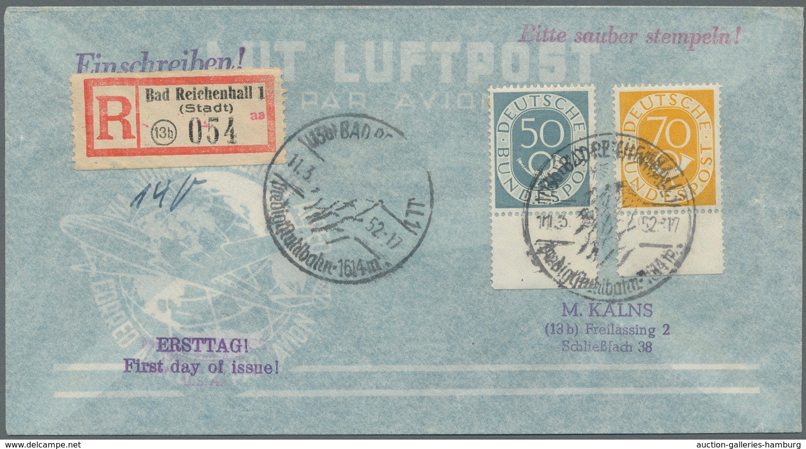 Bundesrepublik Deutschland: 1951, "Posthorn", Kompletter Satz Je Wert Als Randwert (!!!) Auf Sechs E - Sonstige & Ohne Zuordnung