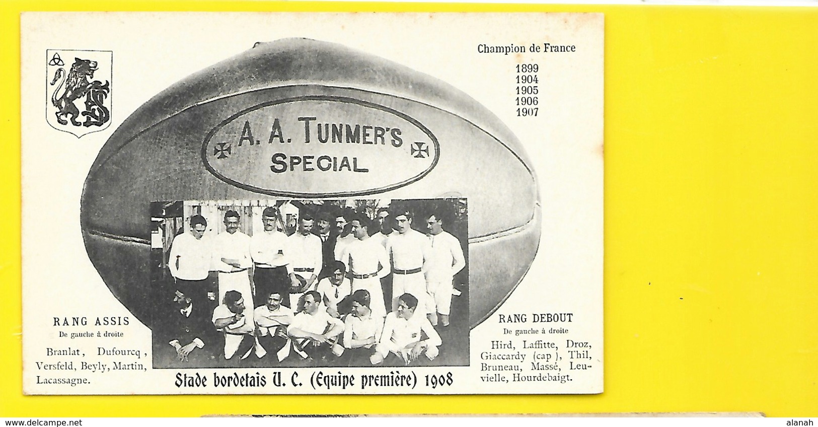 Rugby Stade Bordelais SBUC 1908 Avec Noms (Chambon) Gironde (33) - Bordeaux