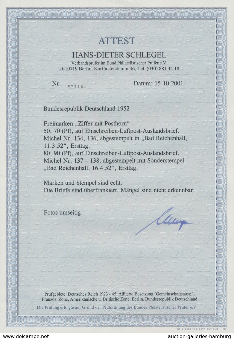 Bundesrepublik Deutschland: 1952, 50 Pf Und 70 Pf Posthorn, Je Vom Linken Rand Auf überfrankiertem L - Otros & Sin Clasificación