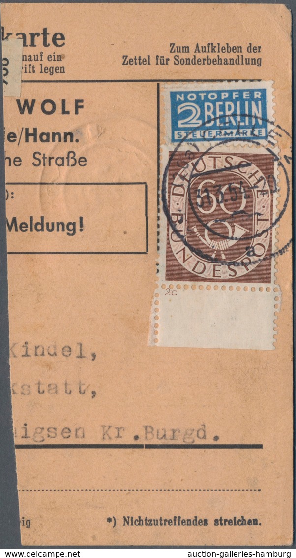 Bundesrepublik Deutschland: 1951, 60 Pfg. Posthorn Vom Unterrrand Mit Formnummer "2c" Auf Paketkarte - Sonstige & Ohne Zuordnung