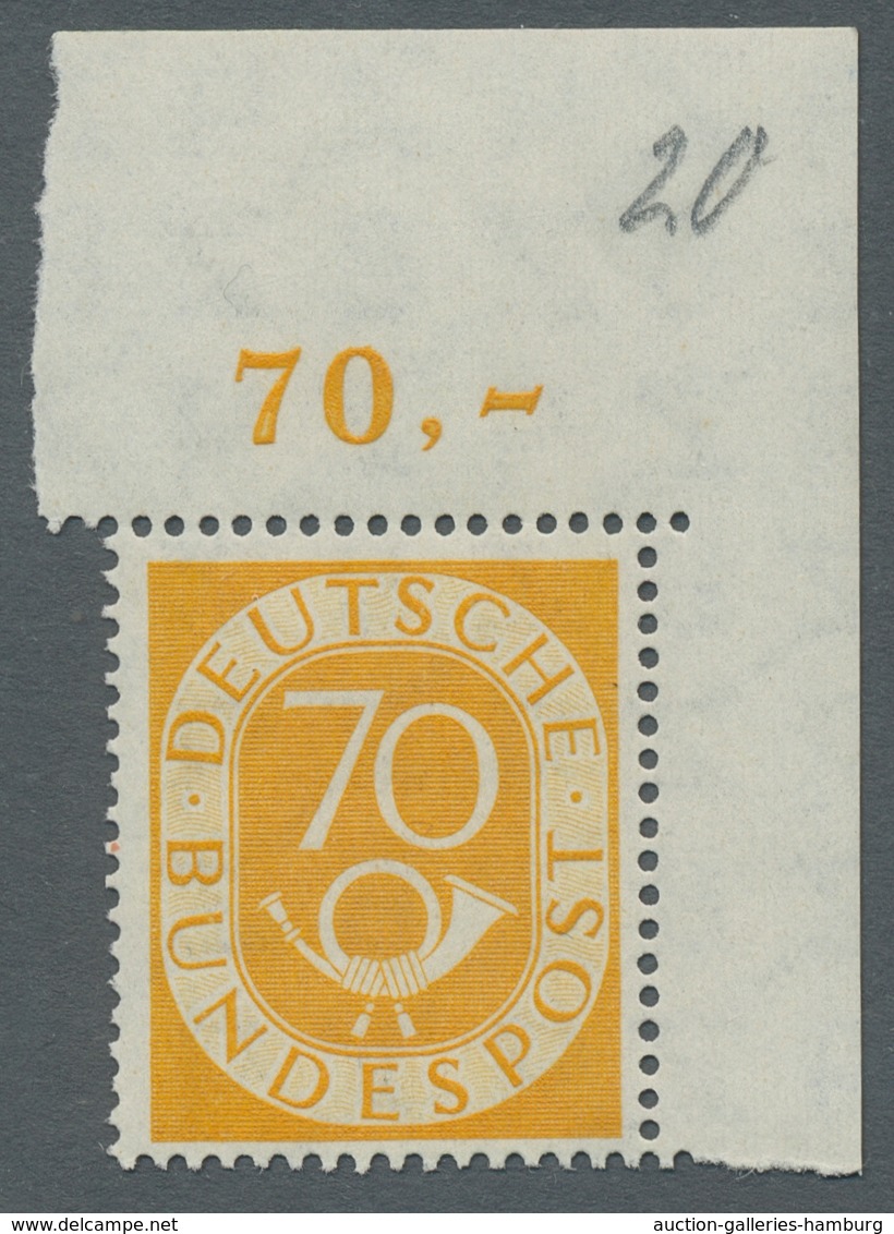 Bundesrepublik Deutschland: 1951, Posthorn 70 Pfennig, Tadellos Postfrische Rechte Obere Bogenecke, - Otros & Sin Clasificación