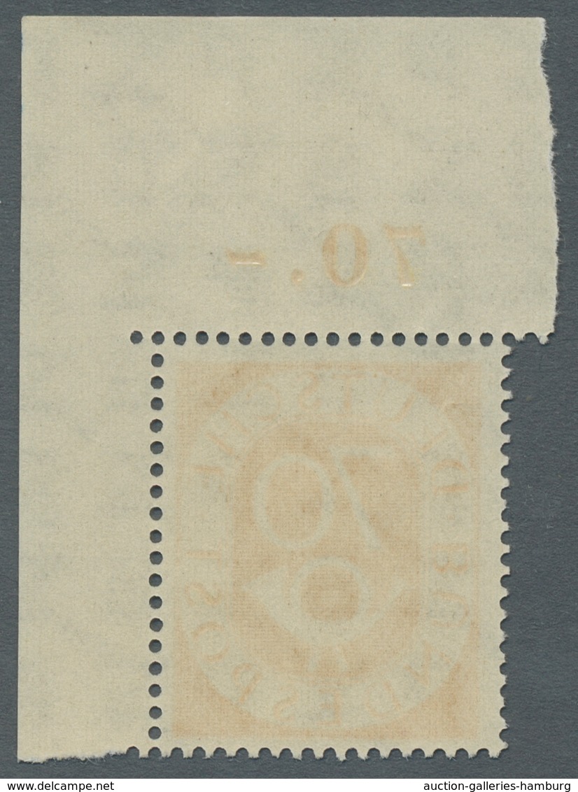 Bundesrepublik Deutschland: 1951, Posthorn 70 Pfennig, Tadellos Postfrische Rechte Obere Bogenecke, - Other & Unclassified