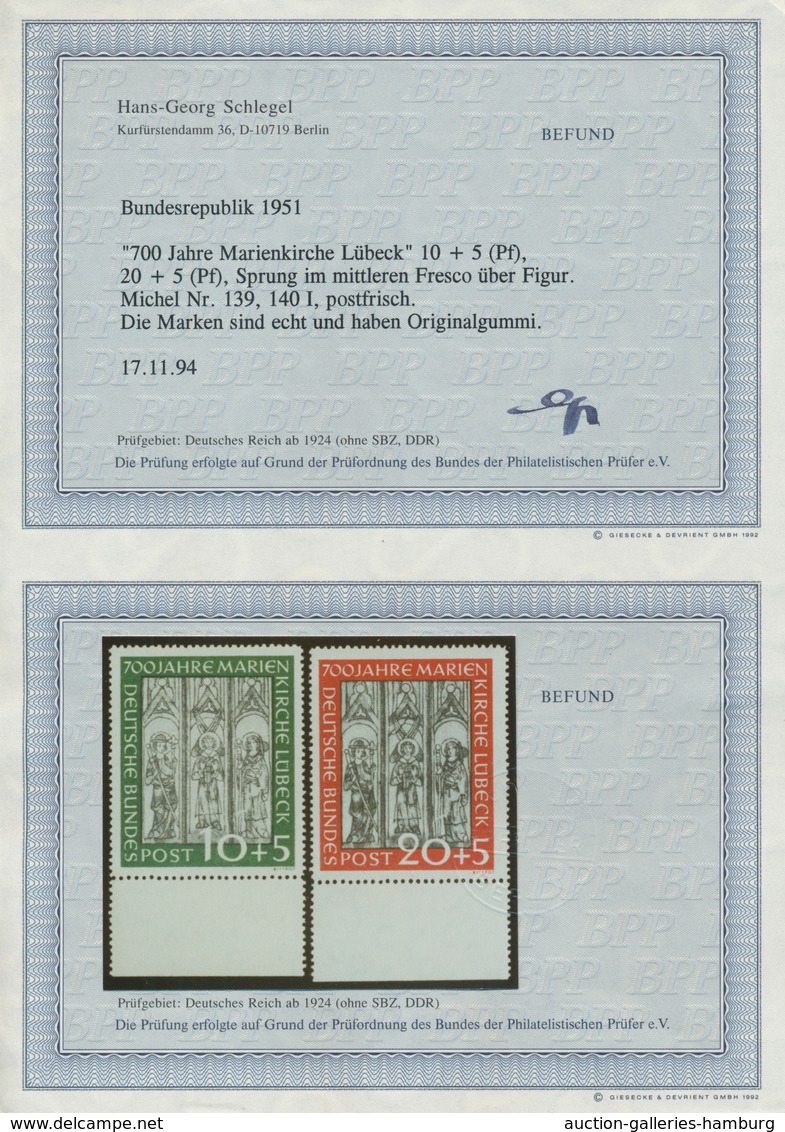 Bundesrepublik Deutschland: 1951, Marienkirche, Kompl. Satz, Dabei Die 20+5 Pf Mit Plattenfehler I " - Otros & Sin Clasificación