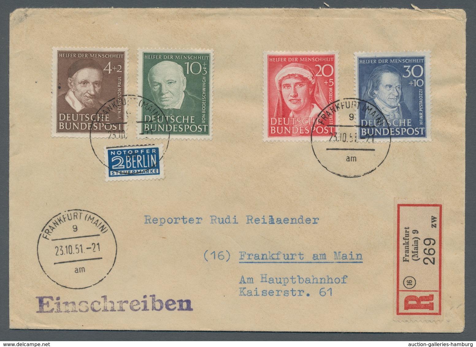 Bundesrepublik Deutschland: 1951, "Wohlfahrt" Komplett Mit Ersttagsstempel FRANKFURT (MAIN) 23.10.51 - Autres & Non Classés