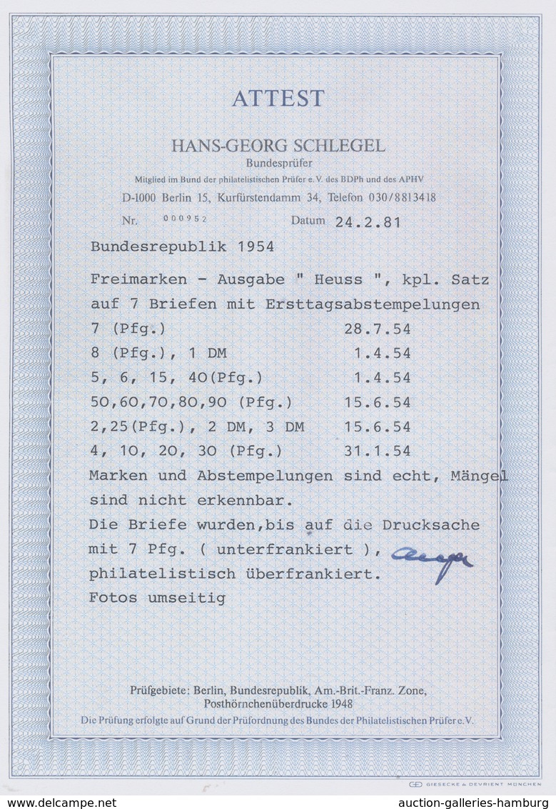 Bundesrepublik Deutschland: 1954, 70 Pfg., 80 Pfg. Und 90 Pfg. Heuss I Auf überfrankiertem Illustrie - Otros & Sin Clasificación
