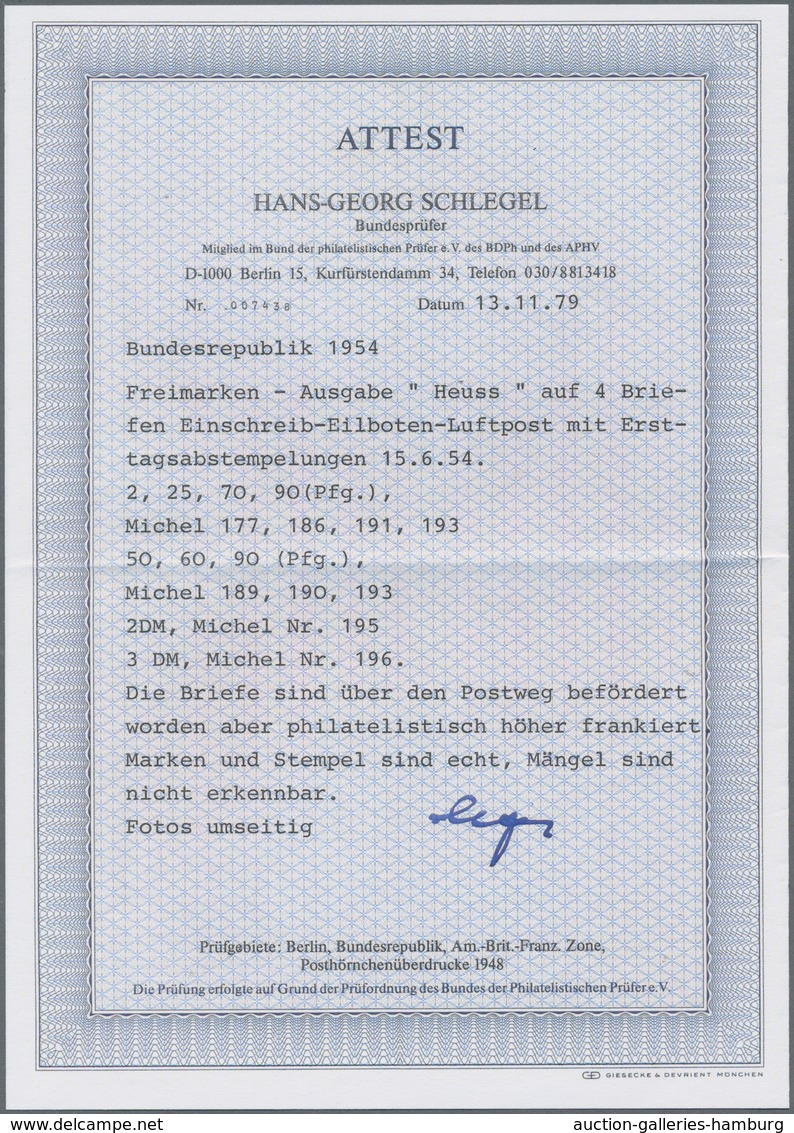 Bundesrepublik Deutschland: 1954. Heuss 2 DM. Ausgesucht Schöner Luxus-Eilboten-R-Sieger-FDC, Ank.-S - Otros & Sin Clasificación