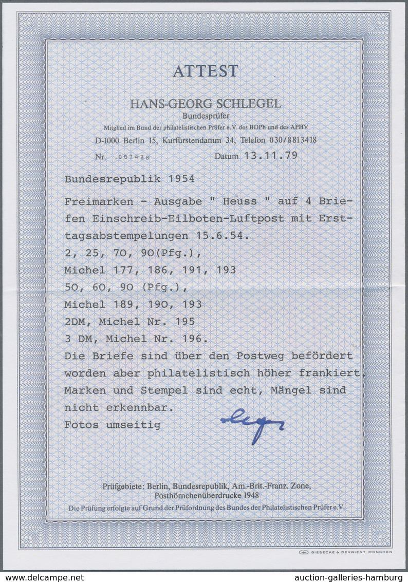 Bundesrepublik Deutschland: 1954. Heuss 2 DM. Ausgesucht Schöner Luxus-Eilboten-R-Sieger-FDC, Ank.-S - Andere & Zonder Classificatie