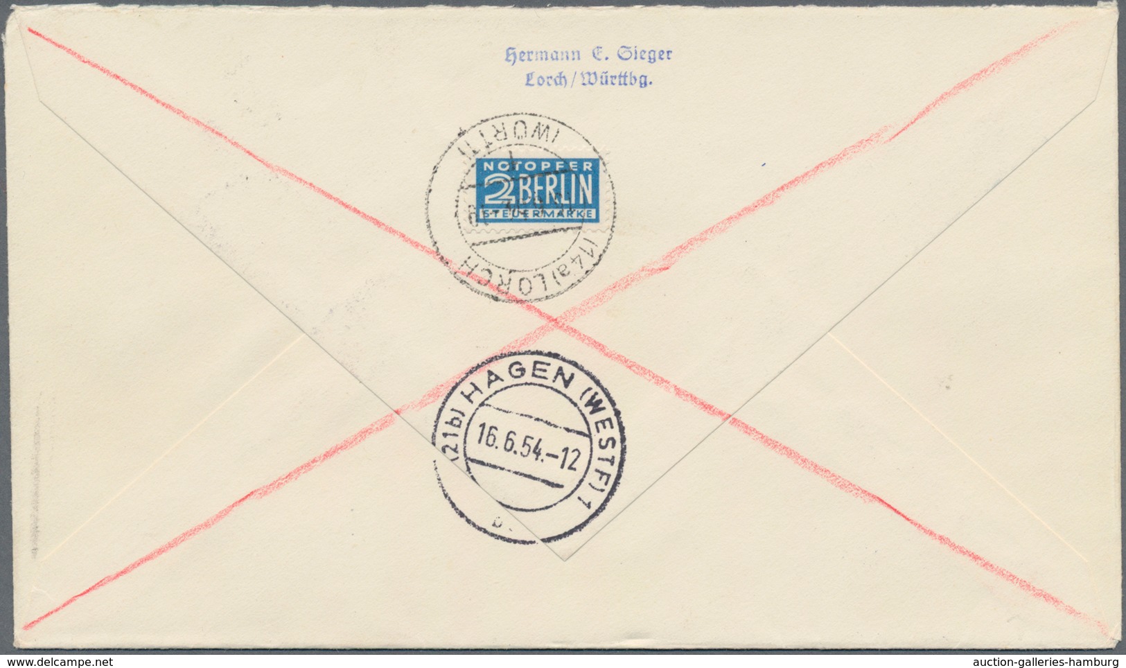 Bundesrepublik Deutschland: 1954. Heuss 3 DM Als EF Auf Eilboten-R-Lp-FDC-Brief "Lorch 15.6.54" Nach - Sonstige & Ohne Zuordnung