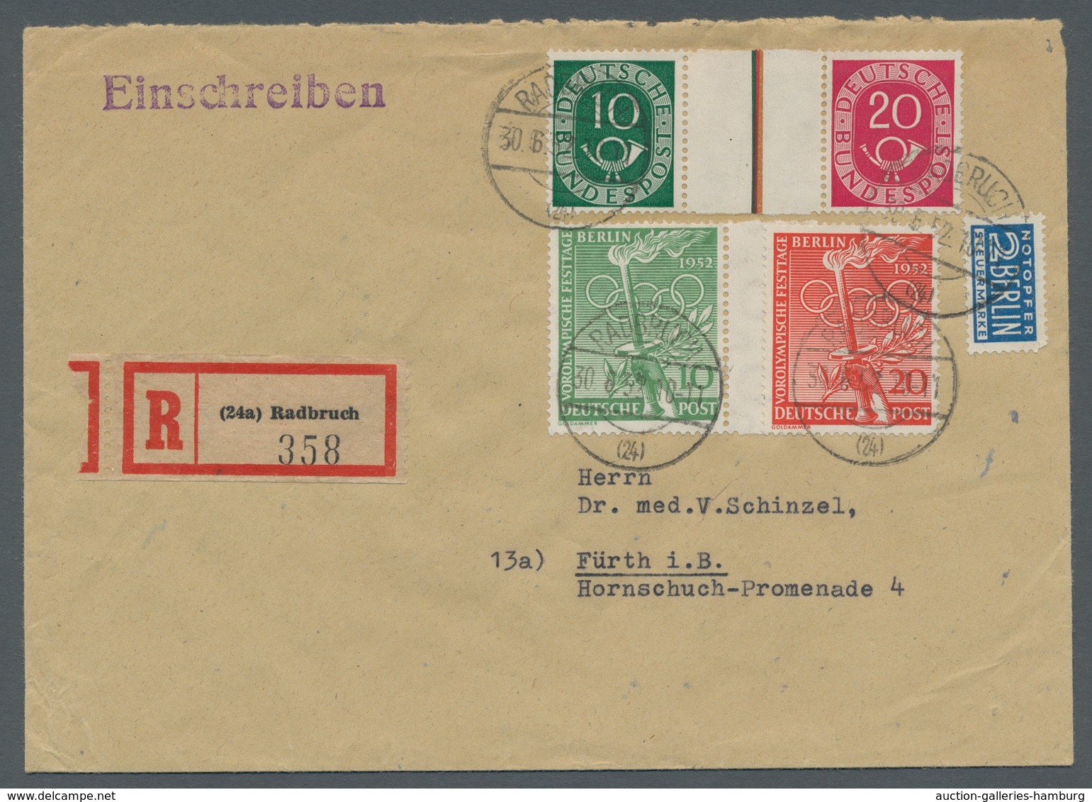 Bundesrepublik - Zusammendrucke: 1951, "10 Pfg. + Z + 20 Pfg. Posthorn" Mit Zusatzfrankatur Berlin M - Se-Tenant