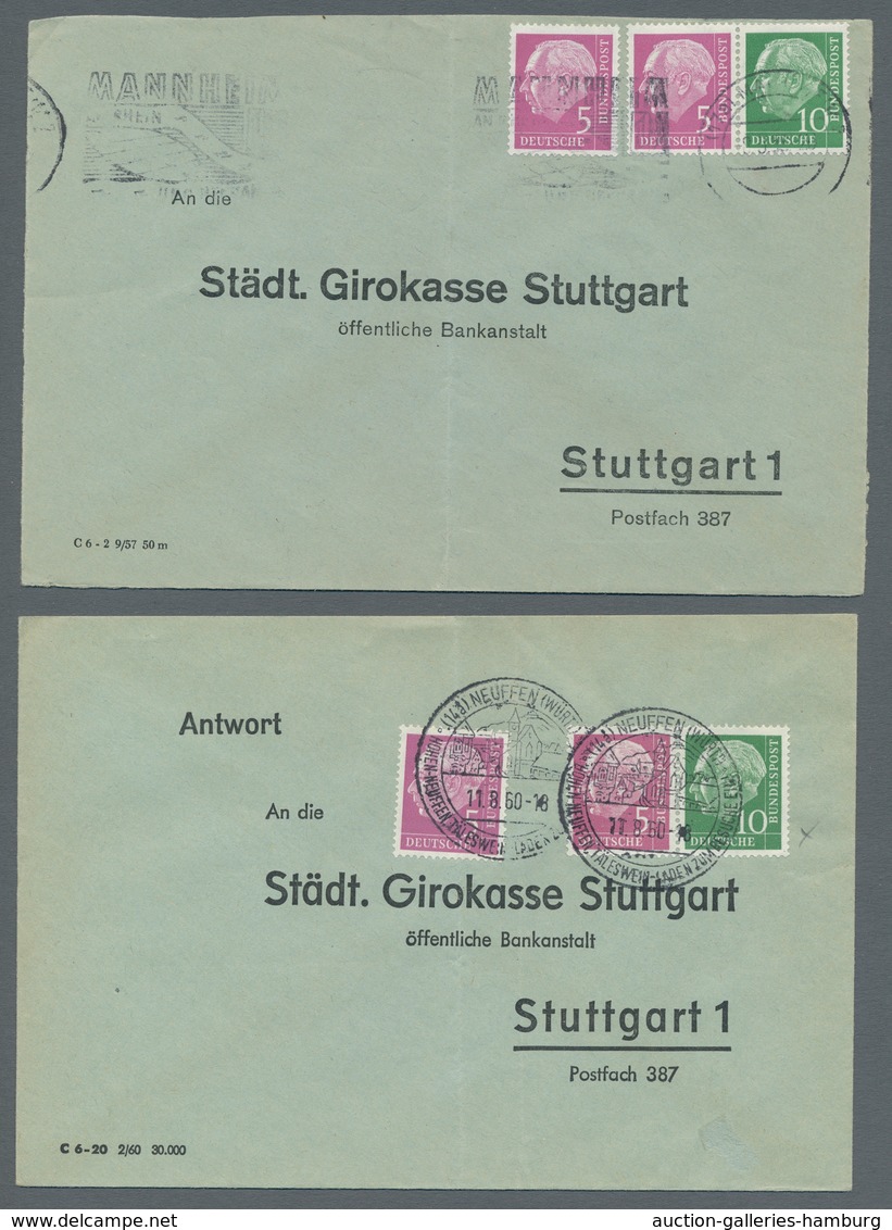 Bundesrepublik - Zusammendrucke: 1958, "Heuss", kleine Zusammenstellung von acht frankierten Belegen