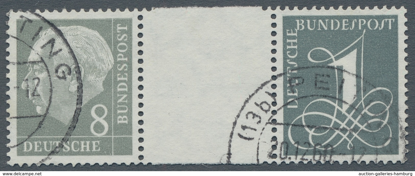 Bundesrepublik - Zusammendrucke: 1960, "Heuss Liegendes WZ., Nachauflage", Neun Sauber Gestempelte K - Zusammendrucke