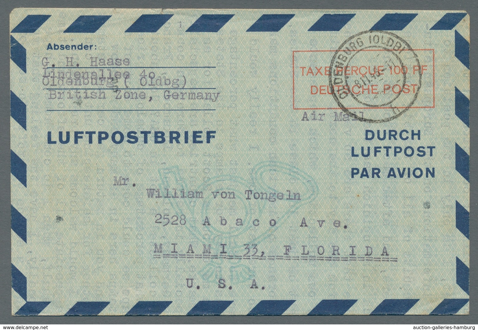 Bundesrepublik - Ganzsachen: 1948, "100 Pfg. Luftpostbrief", Dreimal LF 1 II Sowie Einmal LF 2 II Je - Autres & Non Classés