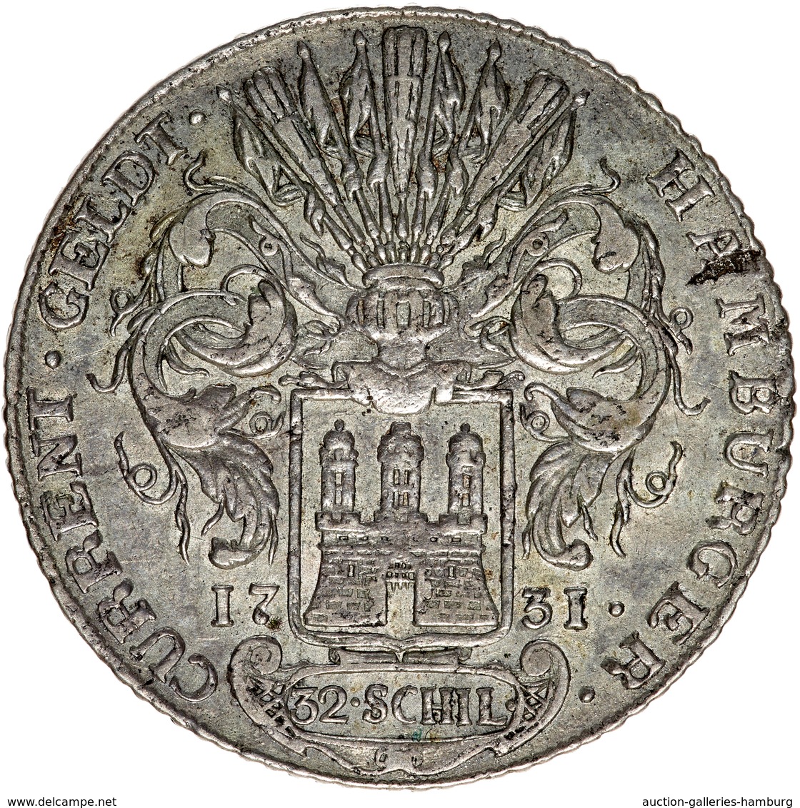 Hamburg: 1731, "Karl VI." 32 Schilling (2 Mark)-Silbermünze In Sehr Schöner Erhaltung. - Sonstige & Ohne Zuordnung