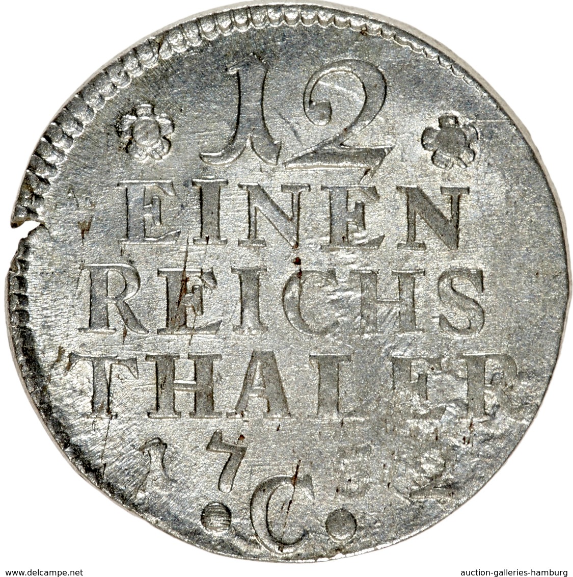 Preußen: 1752, "Friedrich II." 1/12 Reichsthaler Aus Der Prägestätte "C" Mit Randfehler In Sehr Schö - Otros & Sin Clasificación