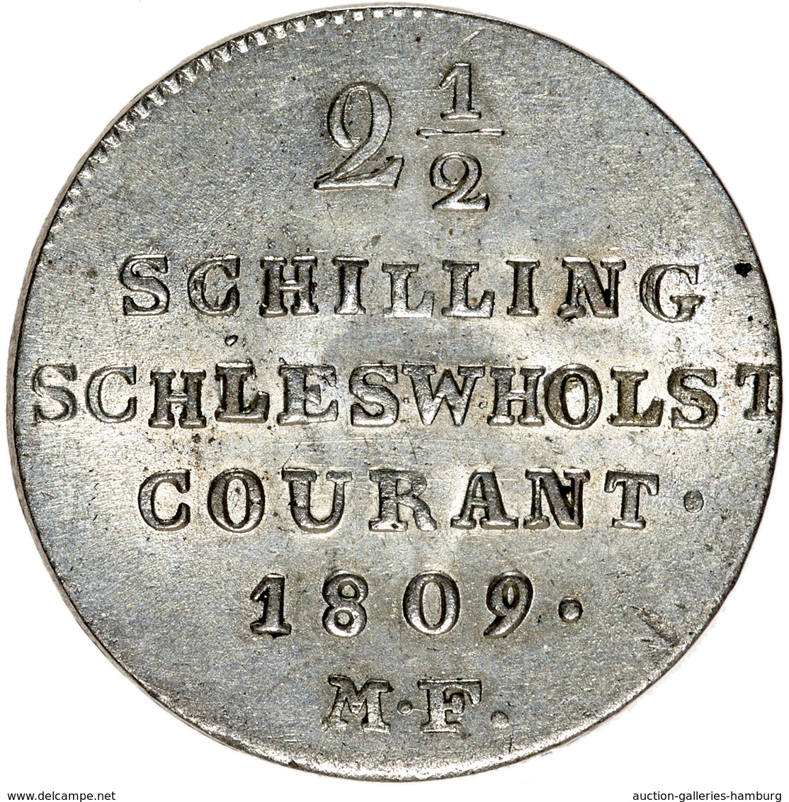 Schleswig-Holstein: 1809, "Frederik VI." 2 1/2 Schilling-Silbermünze In Vorzüglicher Erhaltung. - Otros & Sin Clasificación