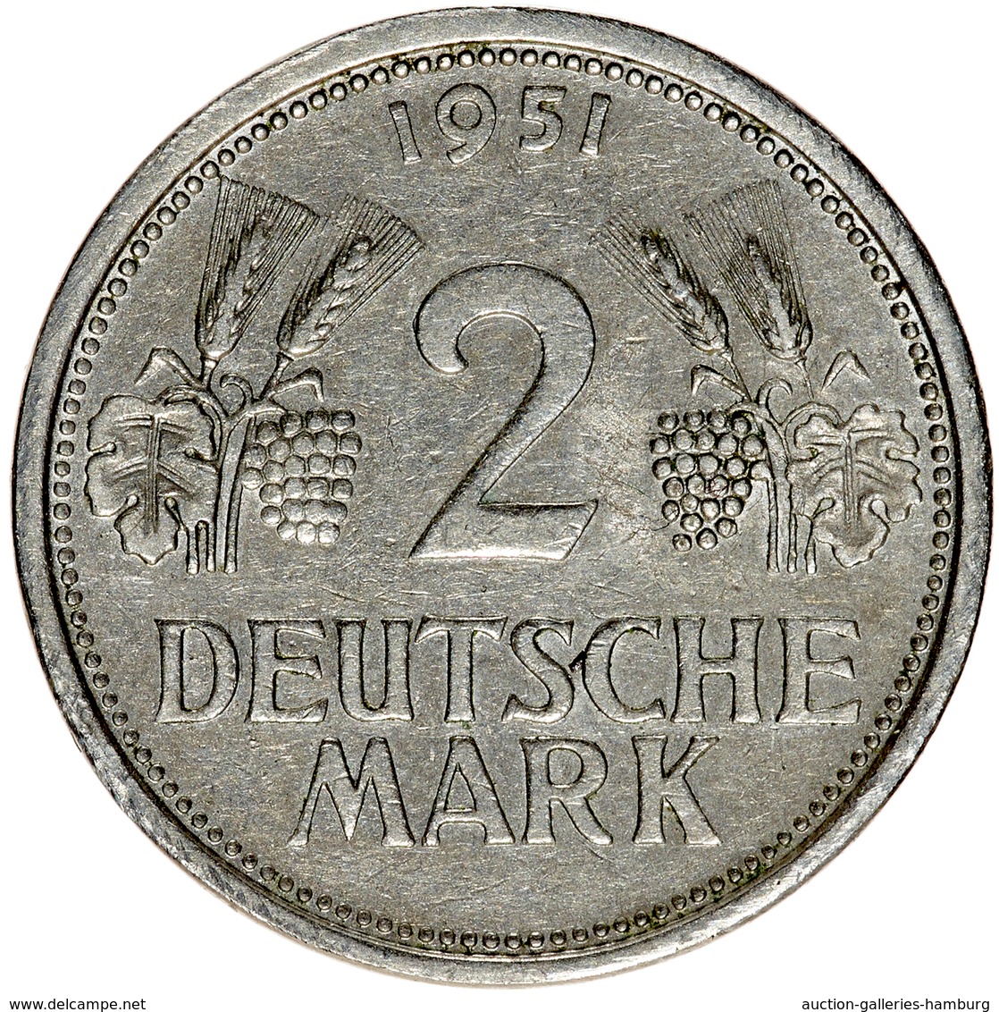 Bundesrepublik Deutschland 1948-2001: 1951, 2 Mark Kursmünze Aus Den Prägestätten D, F, G Und J. Die - Otros & Sin Clasificación