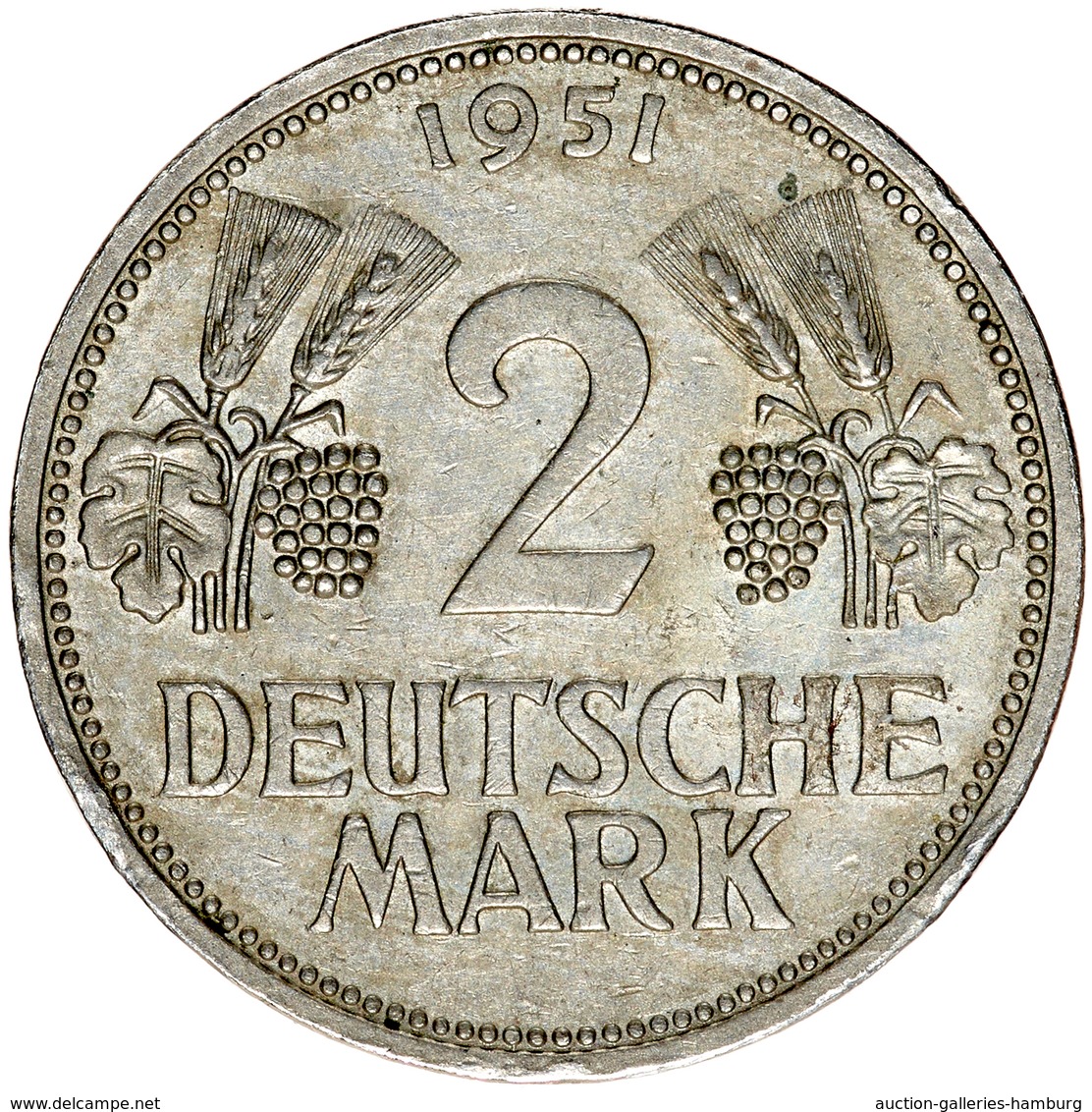 Bundesrepublik Deutschland 1948-2001: 1951, 2 Mark Kursmünze Aus Den Prägestätten D, F, G Und J. Die - Otros & Sin Clasificación