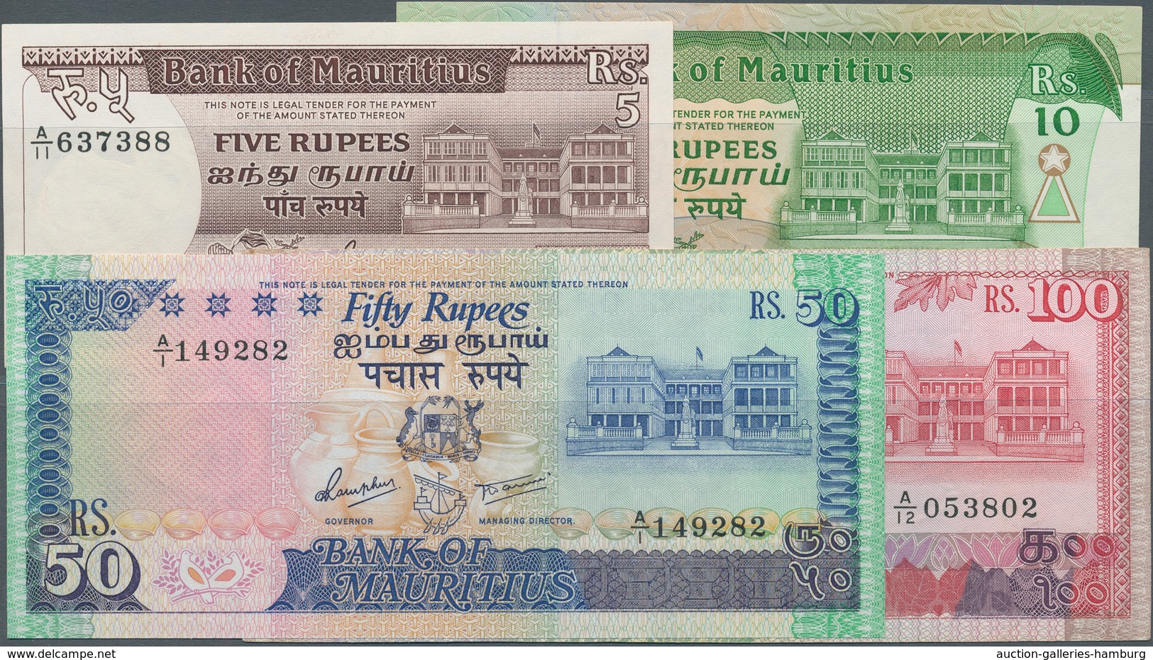 Mauritius: Nice Set With 4 Banknotes With 5 And 10 Rupees ND(1985-91) P.34, 35b In XF And 50, 100 Ru - Mauritius