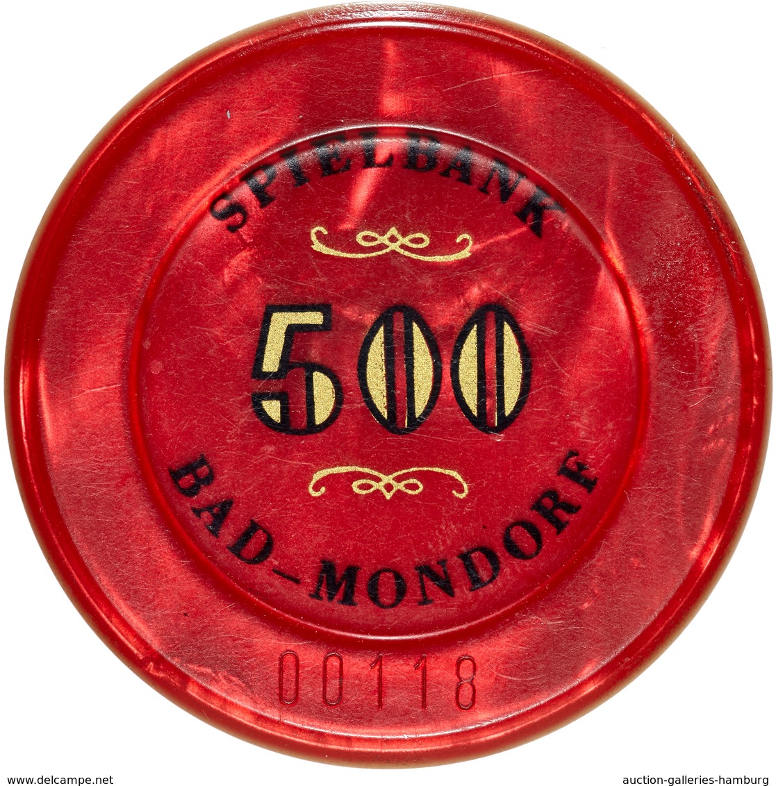 Medaillen Alle Welt: CASINO-JETON; 1990-2000 (ca.), Tadellos Erhaltener Roter Casino-Jeton über 500 - Ohne Zuordnung