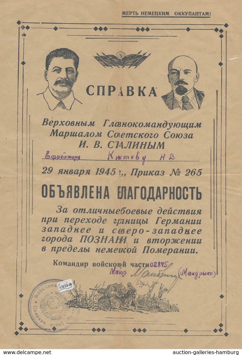 Orden & Ehrenzeichen: SOWJETUNION; 1945-1958, Partie Mit 4 Verschiedenen Ordensverleihungsurkunden V - Otros & Sin Clasificación