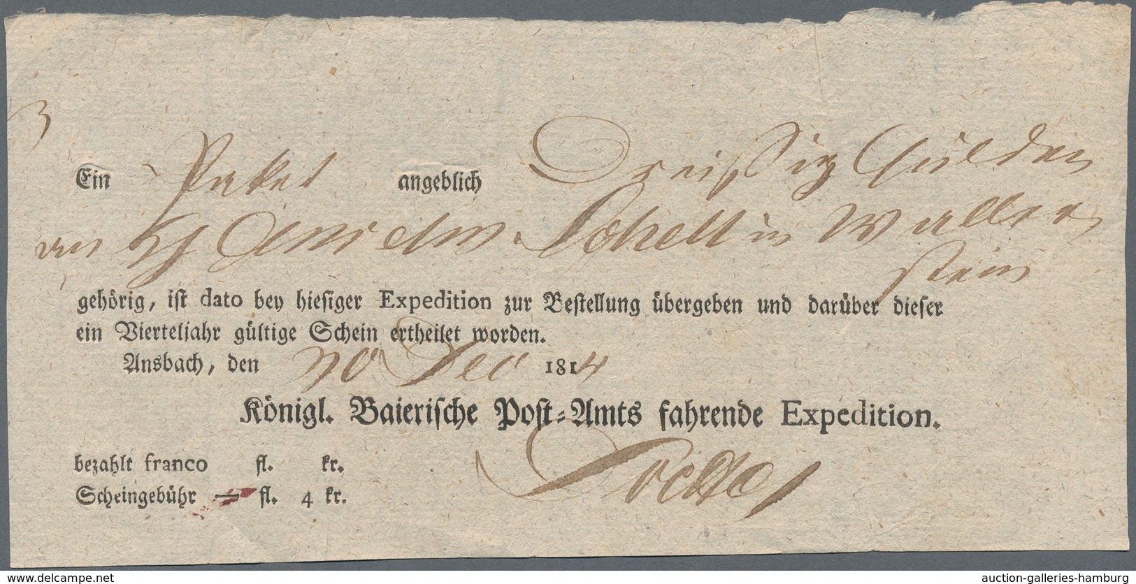 Bayern - Vorphilatelie: 1814/1850 (ca.), Lot Von Ca. 59 Postscheinen Ansbach, Reitende Und Fahrende - Prefilatelia