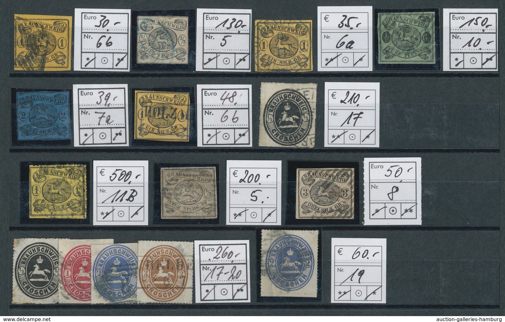 Braunschweig - Marken Und Briefe: 1852-1867, Reizvolle Partie Von über 90 Werten Auf Steckkarten, üb - Braunschweig