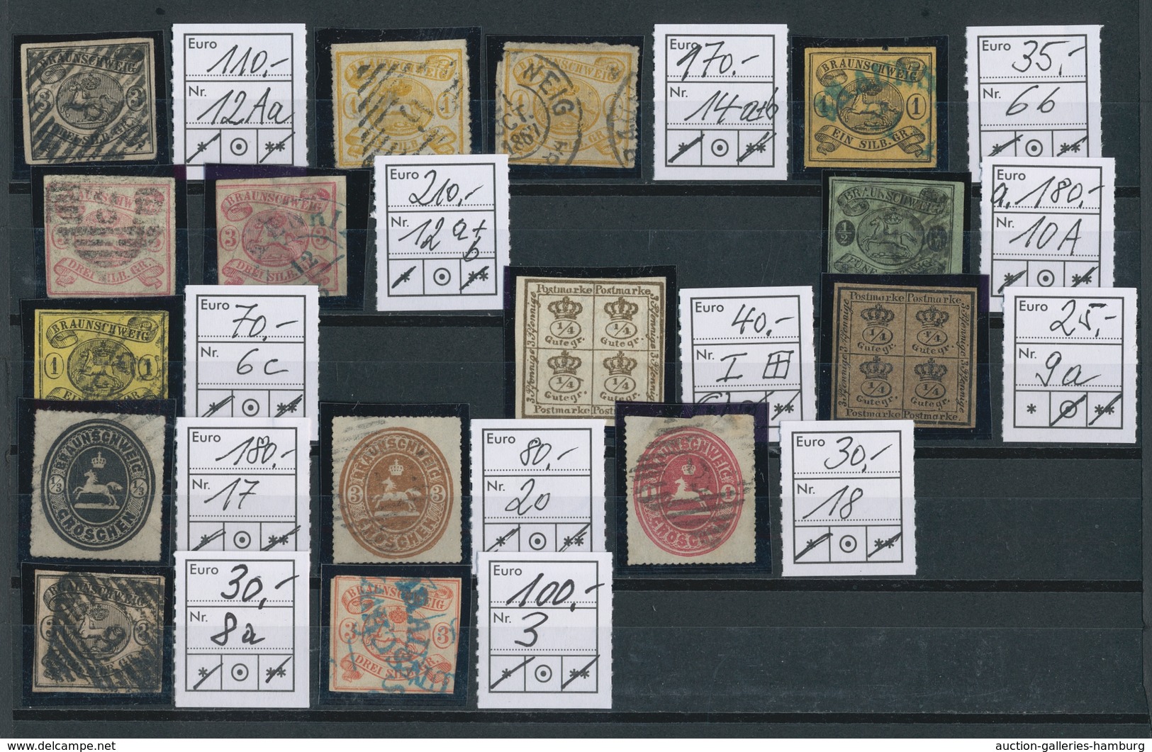 Braunschweig - Marken Und Briefe: 1852-1867, Reizvolle Partie Von über 90 Werten Auf Steckkarten, üb - Brunswick