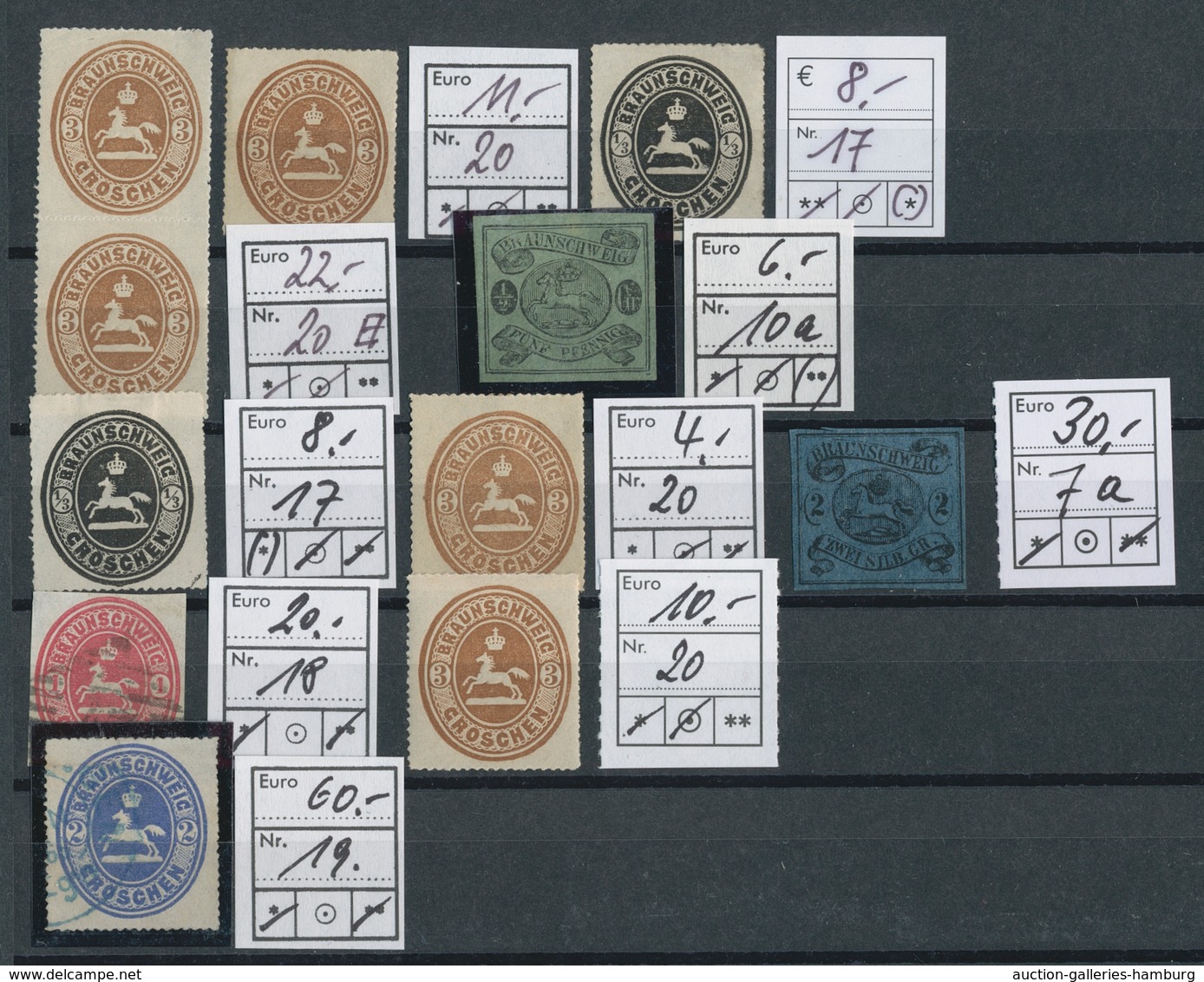 Braunschweig - Marken und Briefe: 1852-1867, reizvolle Partie von über 90 Werten auf Steckkarten, üb