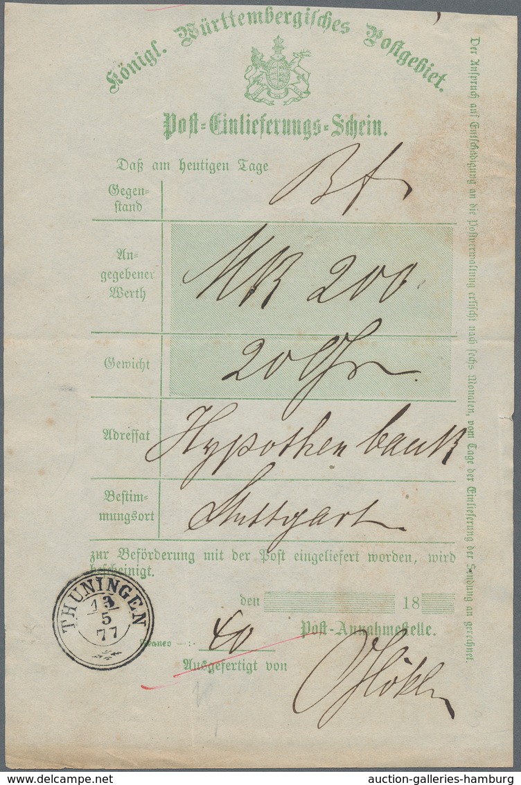 Württemberg - Vorphilatelie: 1814/1897, Partie von über 60 markenlosen Belegen/Postscheinen ab Vorph