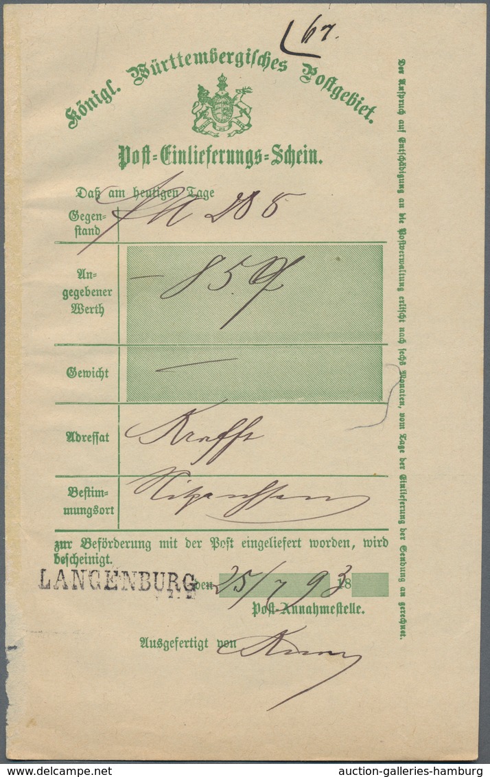 Württemberg - Marken Und Briefe: 1810/1893, Ca. 115 Altbriefe Und Diverse Postscheine Auch Aus Klein - Otros & Sin Clasificación