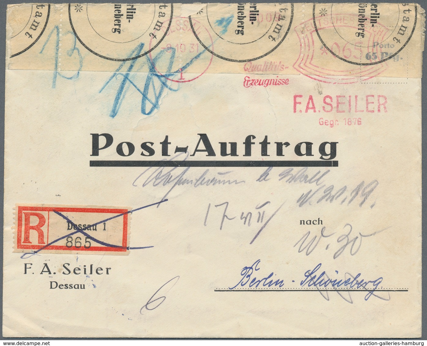 Deutsches Reich: 1894/1937, Lot Von 23 Postaufträgen Ab Krone/Adler, Infla 27.11.23, Meist 30er Jahr - Collections