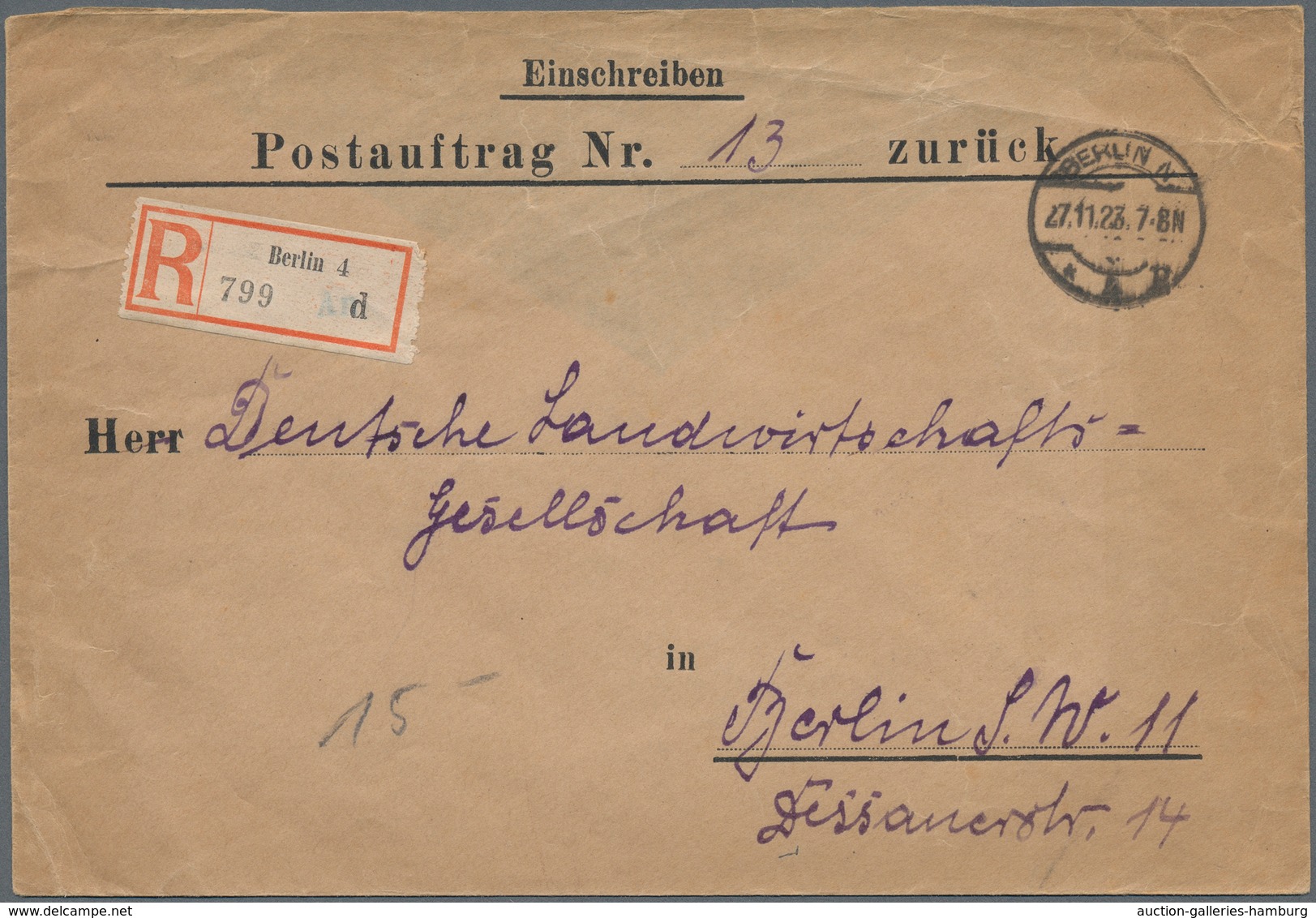 Deutsches Reich: 1894/1937, Lot Von 23 Postaufträgen Ab Krone/Adler, Infla 27.11.23, Meist 30er Jahr - Collections