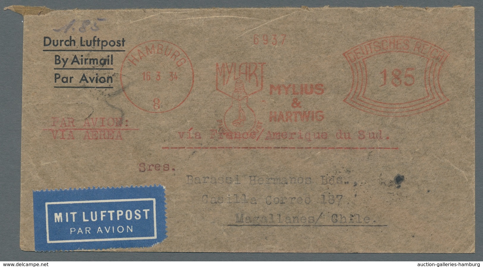 Deutsches Reich: 1928-1939, Bestand Von 8 Luftpostbriefen Welche Alle Nach Südamerika Gelaufen Sind, - Sammlungen