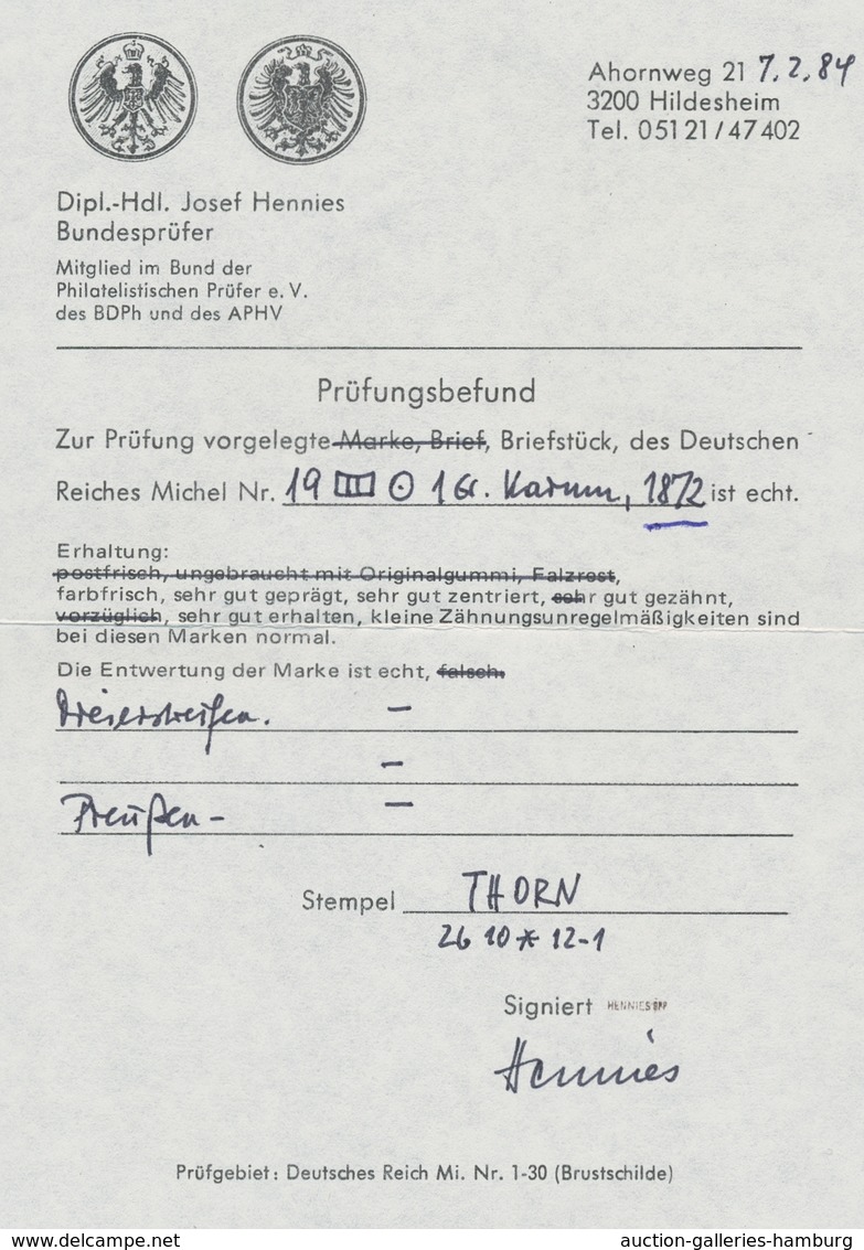 Deutsches Reich - Brustschild: 1872-1918, Partie von 7 geprüften Brustschild-Belegen, darunter u.a.